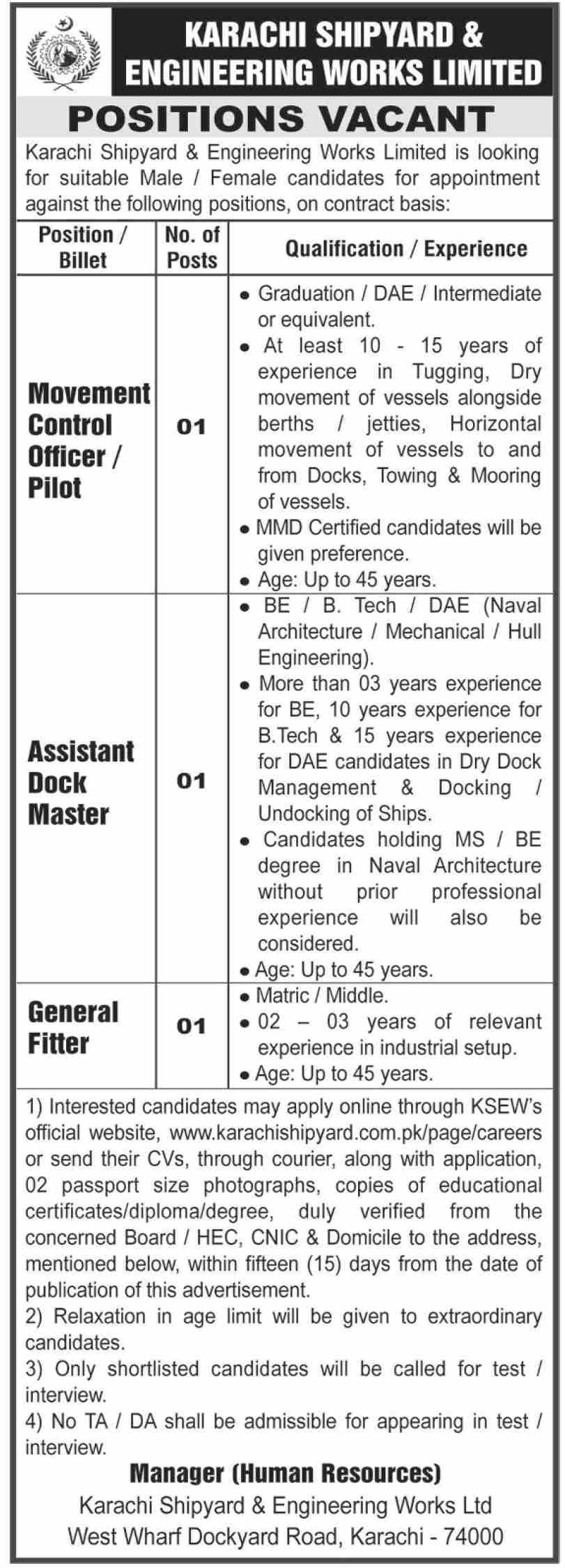 Karachi Shipyard & Engineering Works Limited Jobs